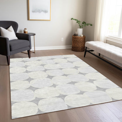 Tabselect Home Line 5' X 8' Gray And Beige Abstract Washable Indoor Outdoor Area Rug