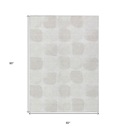 Tabselect Home Line 5' X 8' Ivory And Beige Abstract Washable Indoor Outdoor Area Rug