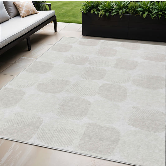 Tabselect Home Line 5' X 8' Ivory And Beige Abstract Washable Indoor Outdoor Area Rug