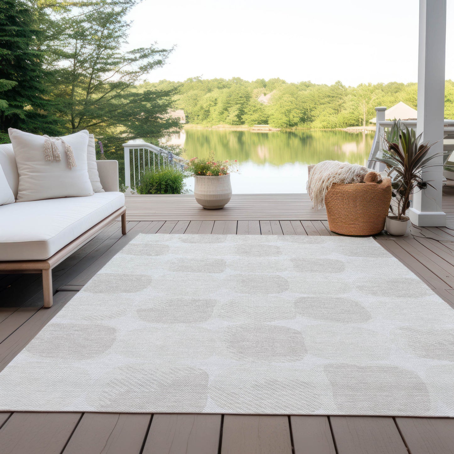 Tabselect Home Line 5' X 8' Ivory And Beige Abstract Washable Indoor Outdoor Area Rug