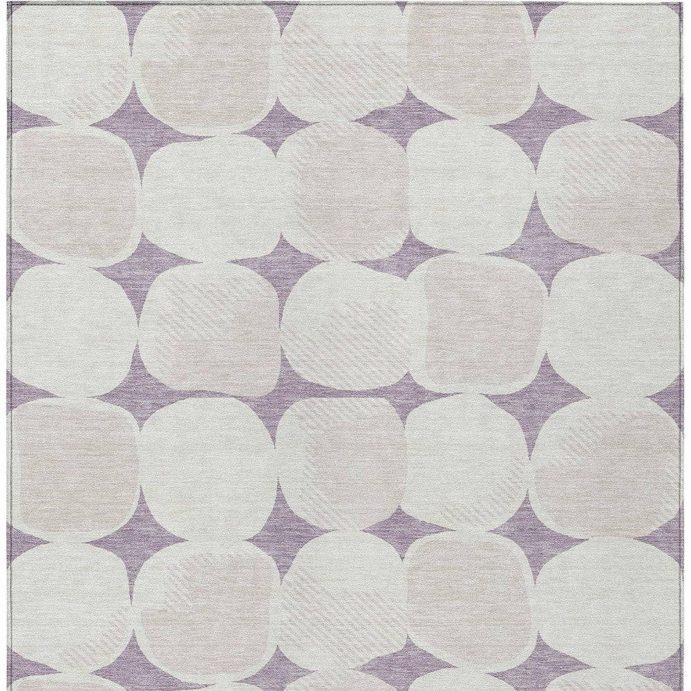 Tabselect Home Line 5' X 8' Lavender Beige And Ivory Abstract Washable Indoor Outdoor Area Rug