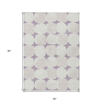 Tabselect Home Line 5' X 8' Lavender Beige And Ivory Abstract Washable Indoor Outdoor Area Rug