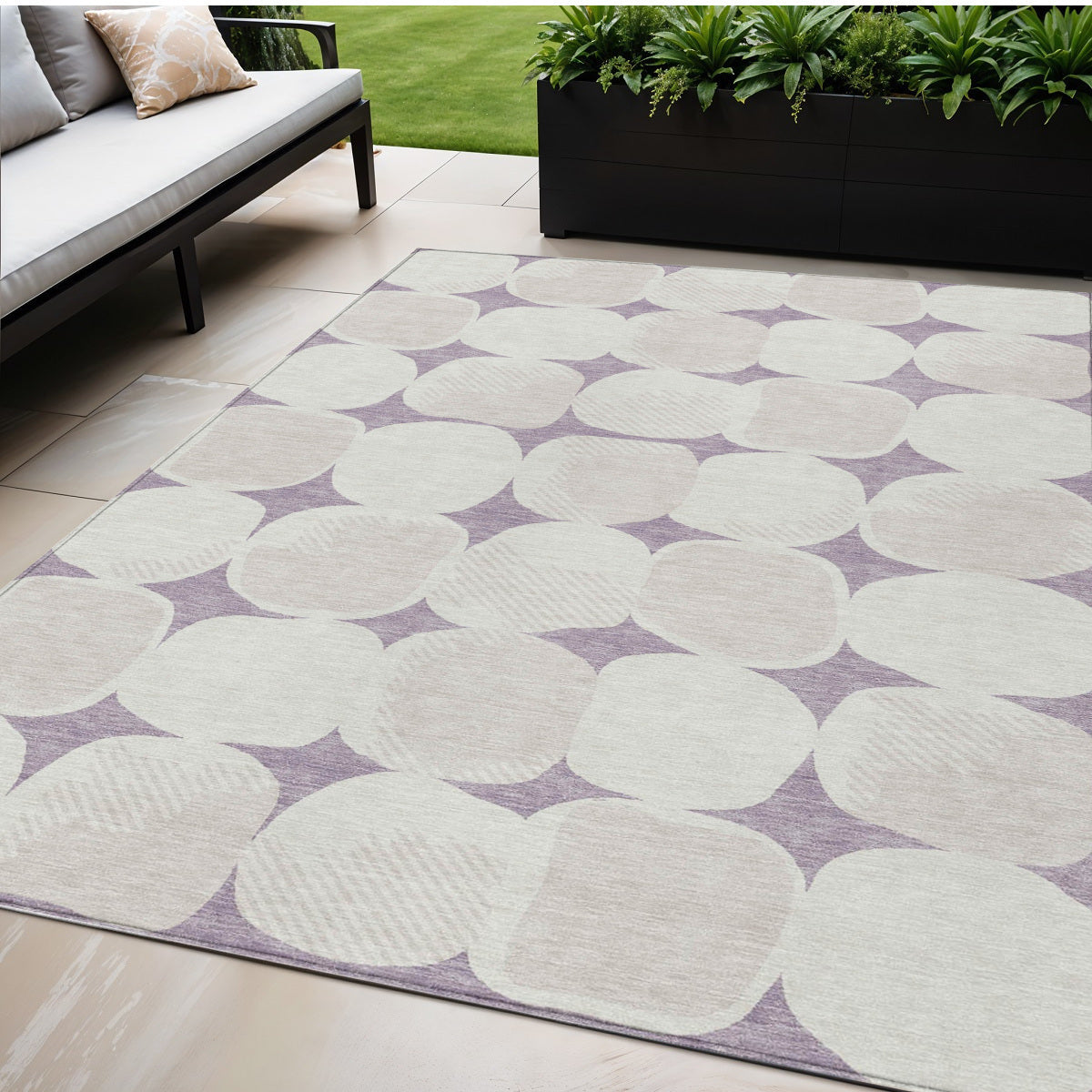Tabselect Home Line 5' X 8' Lavender Beige And Ivory Abstract Washable Indoor Outdoor Area Rug