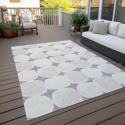 Tabselect Home Line 5' X 8' Lavender Beige And Ivory Abstract Washable Indoor Outdoor Area Rug