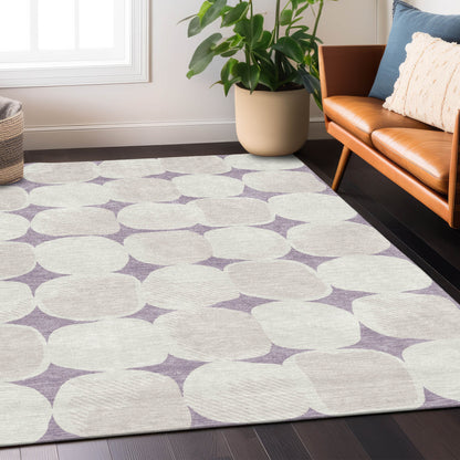 Tabselect Home Line 5' X 8' Lavender Beige And Ivory Abstract Washable Indoor Outdoor Area Rug