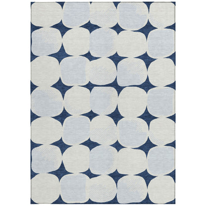Tabselect Home Line 5' X 8' Navy Blue Gray And Ivory Abstract Washable Indoor Outdoor Area Rug