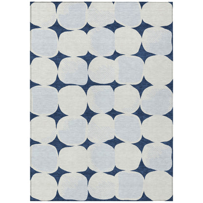 Tabselect Home Line 5' X 8' Navy Blue Gray And Ivory Abstract Washable Indoor Outdoor Area Rug