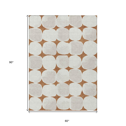 Tabselect Home Line 5' X 8' Brown And Ivory Abstract Washable Indoor Outdoor Area Rug