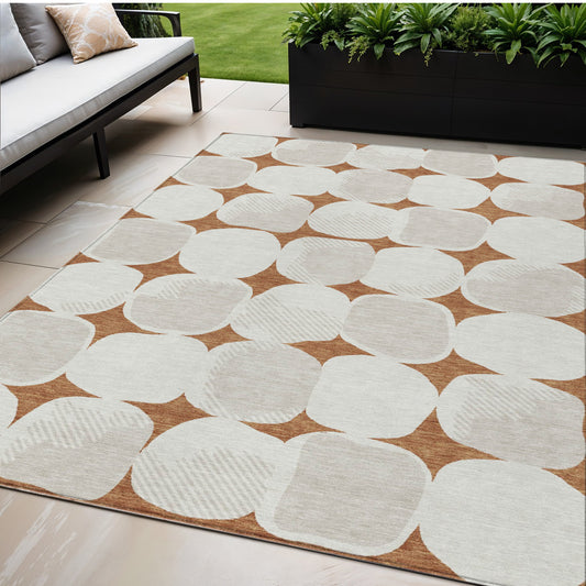 Tabselect Home Line 5' X 8' Brown And Ivory Abstract Washable Indoor Outdoor Area Rug