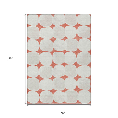 Tabselect Home Line 5' X 8' Salmon Beige And Ivory Abstract Washable Indoor Outdoor Area Rug