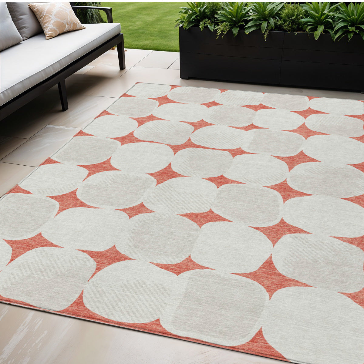 Tabselect Home Line 5' X 8' Salmon Beige And Ivory Abstract Washable Indoor Outdoor Area Rug
