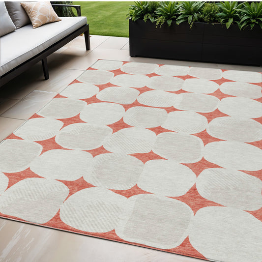 Tabselect Home Line 5' X 8' Salmon Beige And Ivory Abstract Washable Indoor Outdoor Area Rug