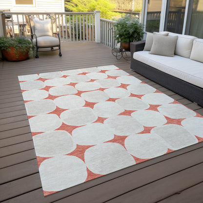 Tabselect Home Line 5' X 8' Salmon Beige And Ivory Abstract Washable Indoor Outdoor Area Rug