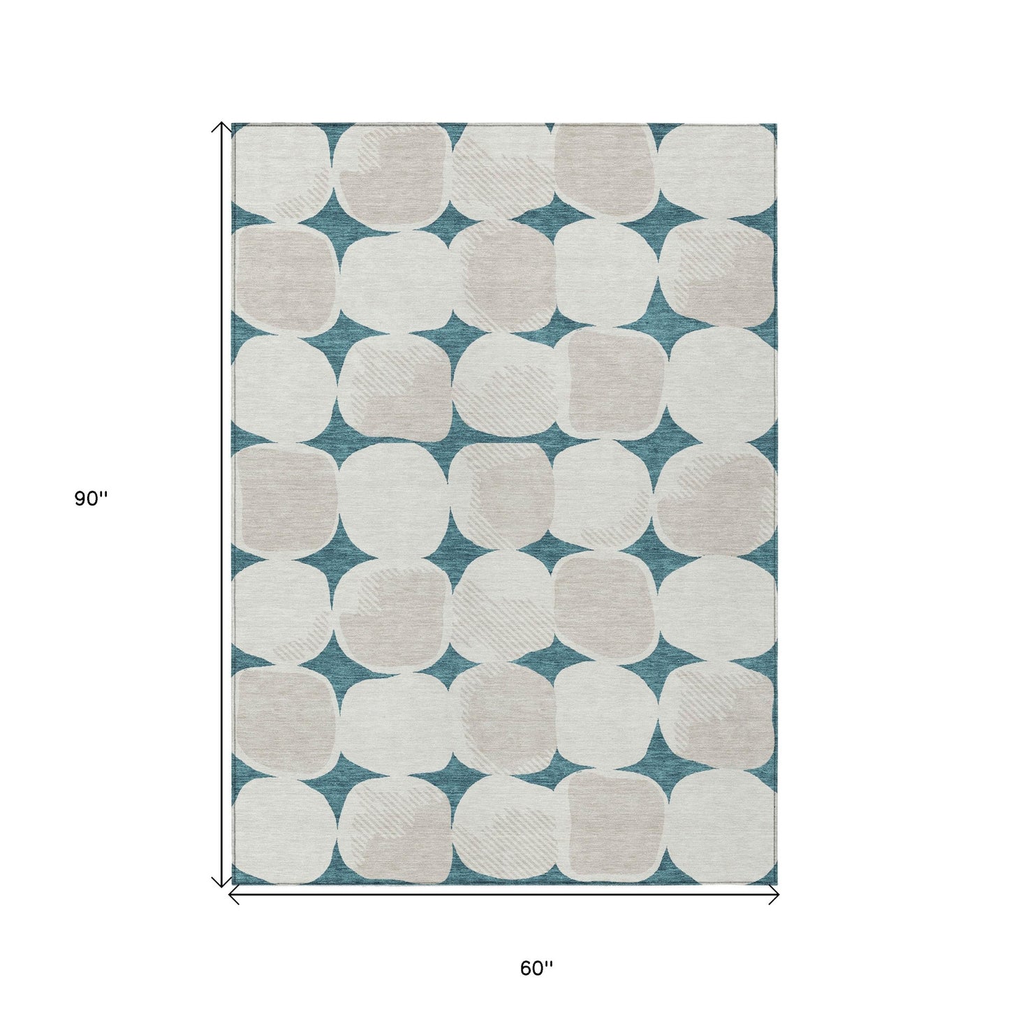 Tabselect Home Line 5' X 8' Teal Blue Beige And Ivory Abstract Washable Indoor Outdoor Area Rug