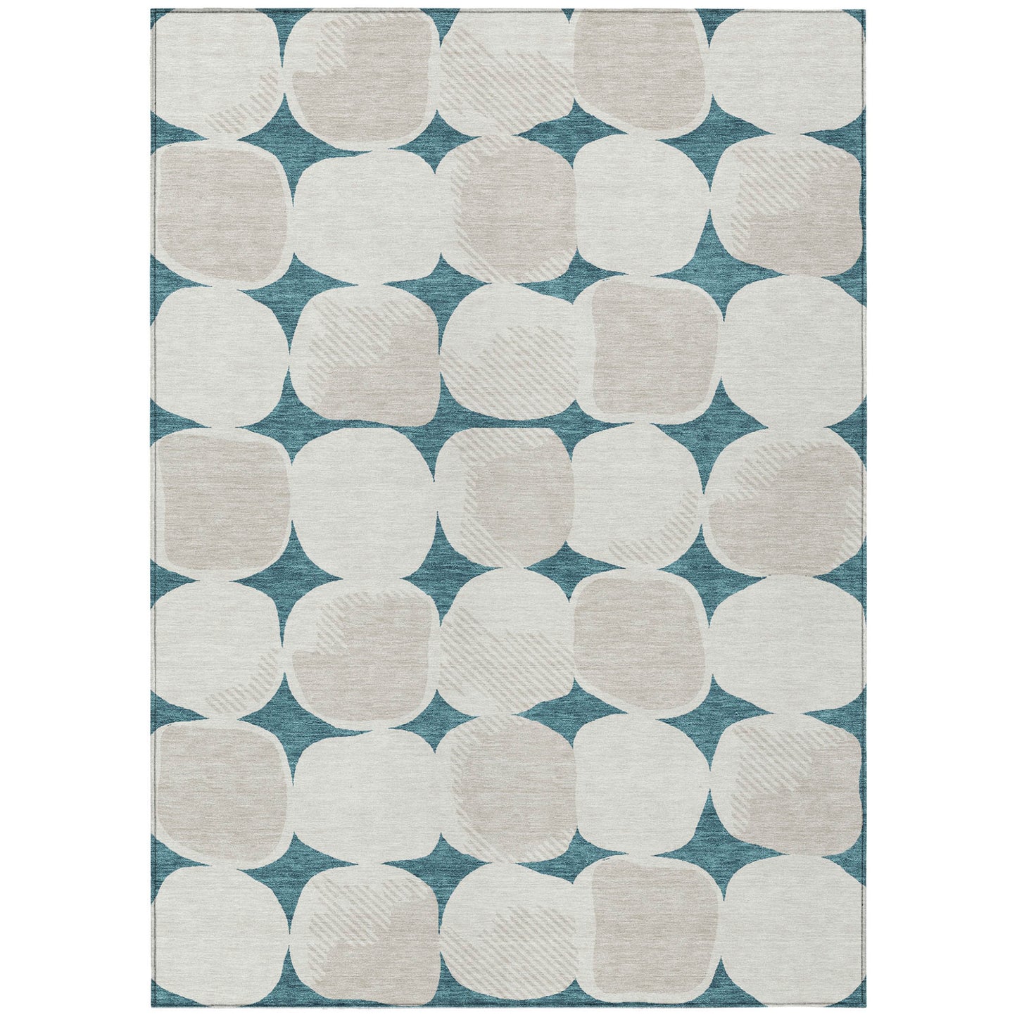Tabselect Home Line 5' X 8' Teal Blue Beige And Ivory Abstract Washable Indoor Outdoor Area Rug