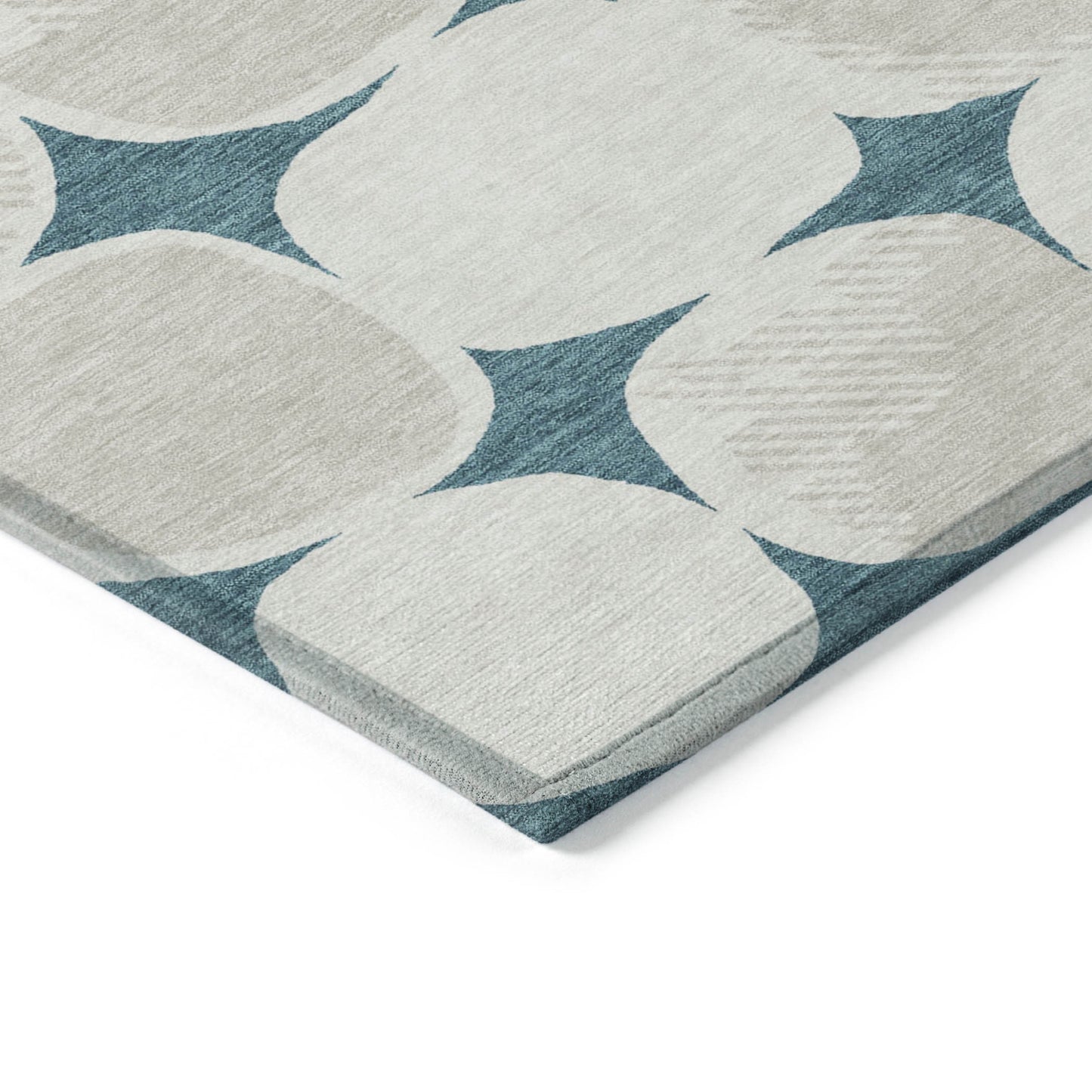 Tabselect Home Line 5' X 8' Teal Blue Beige And Ivory Abstract Washable Indoor Outdoor Area Rug