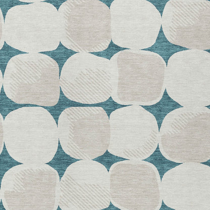 Tabselect Home Line 5' X 8' Teal Blue Beige And Ivory Abstract Washable Indoor Outdoor Area Rug