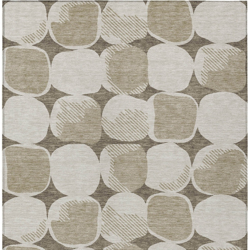 Tabselect Home Line 5' X 8' Taupe Beige And Gray Abstract Washable Indoor Outdoor Area Rug