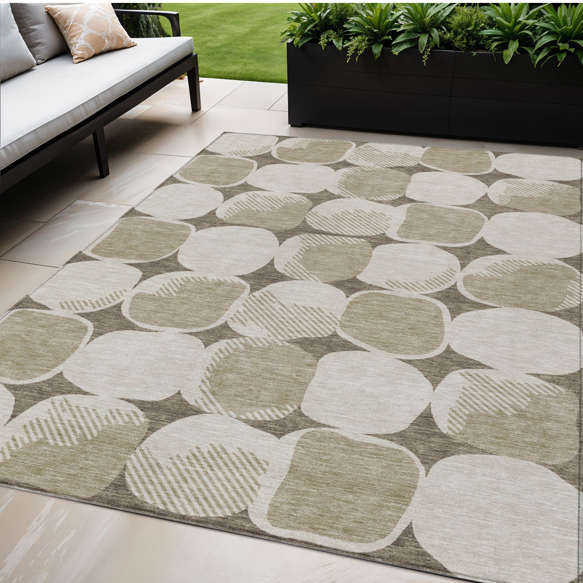 Tabselect Home Line 5' X 8' Taupe Beige And Gray Abstract Washable Indoor Outdoor Area Rug