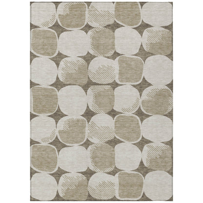 Tabselect Home Line 5' X 8' Taupe Beige And Gray Abstract Washable Indoor Outdoor Area Rug