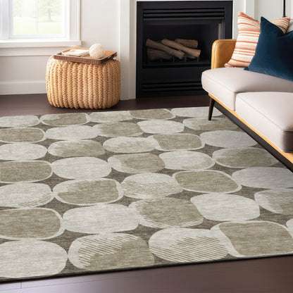 Tabselect Home Line 5' X 8' Taupe Beige And Gray Abstract Washable Indoor Outdoor Area Rug