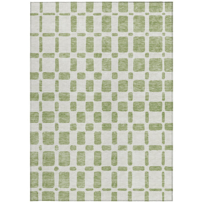 Tabselect Home Line 5' X 8' Artichoke Green And Ivory Geometric Washable Indoor Outdoor Area Rug