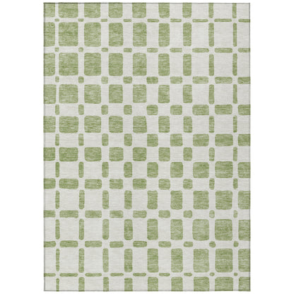 Tabselect Home Line 5' X 8' Artichoke Green And Ivory Geometric Washable Indoor Outdoor Area Rug