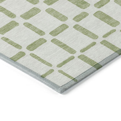 Tabselect Home Line 5' X 8' Artichoke Green And Ivory Geometric Washable Indoor Outdoor Area Rug