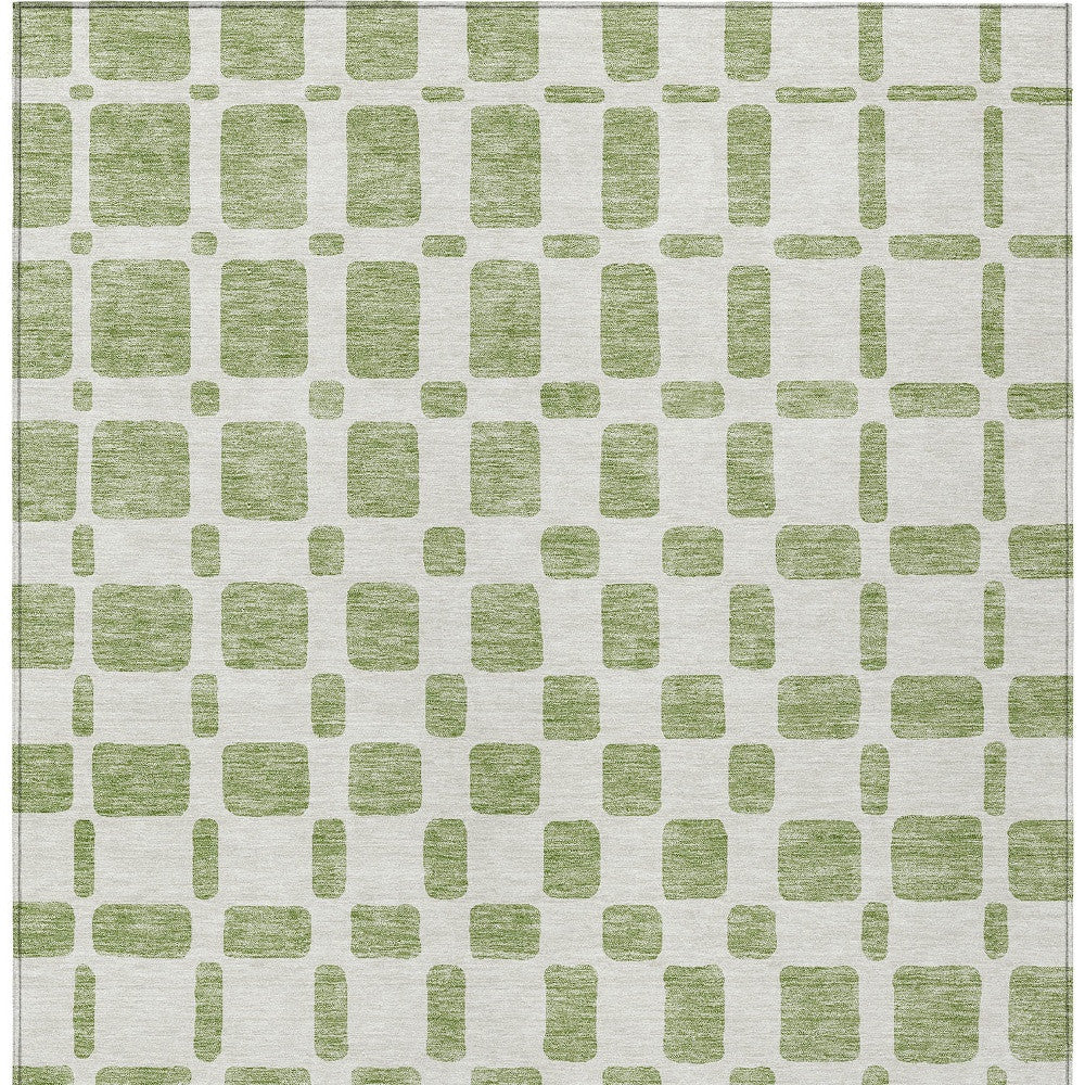 Tabselect Home Line 5' X 8' Artichoke Green And Ivory Geometric Washable Indoor Outdoor Area Rug