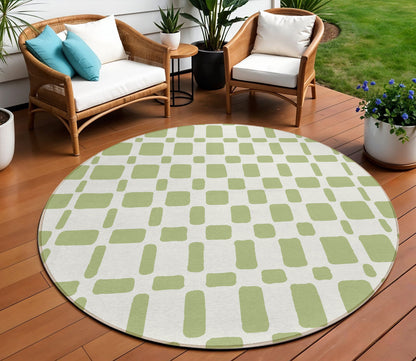 Tabselect Home Line 8' Artichoke Green And Ivory Round Geometric Washable Indoor Outdoor Area Rug