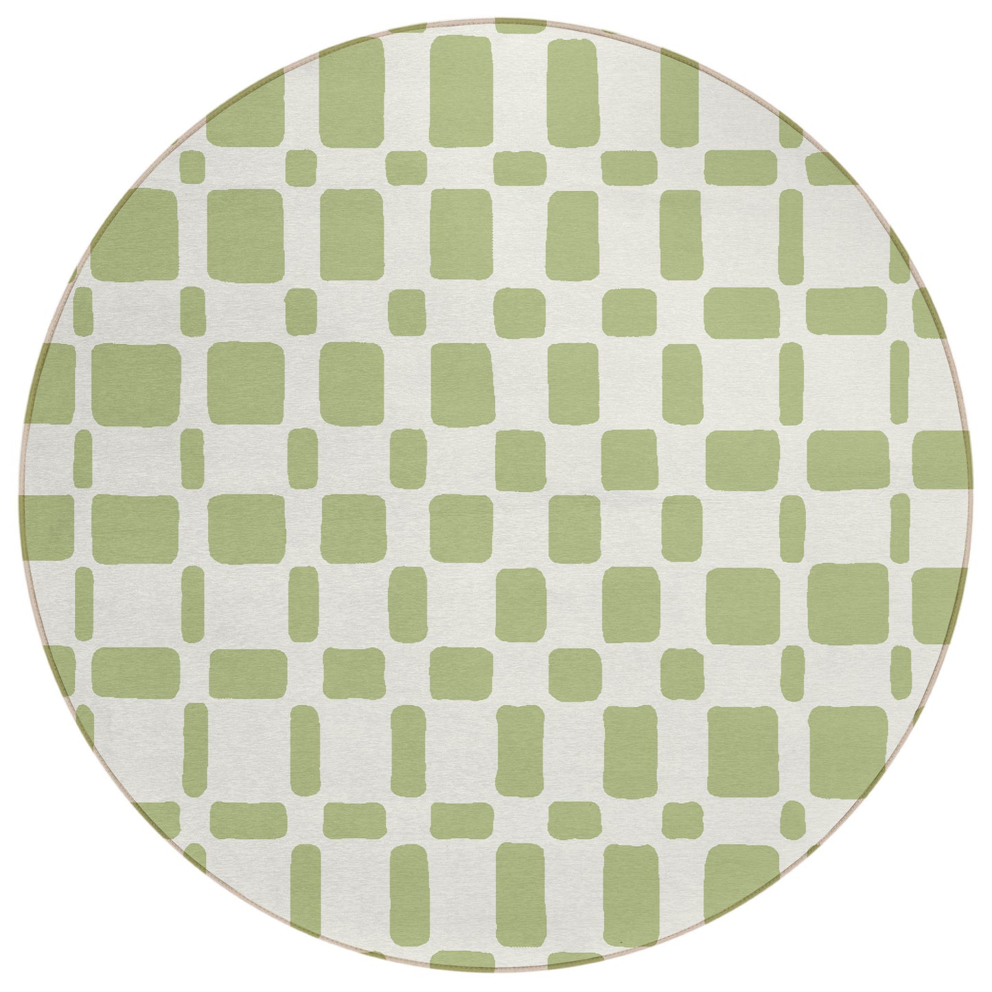 Tabselect Home Line 8' Artichoke Green And Ivory Round Geometric Washable Indoor Outdoor Area Rug