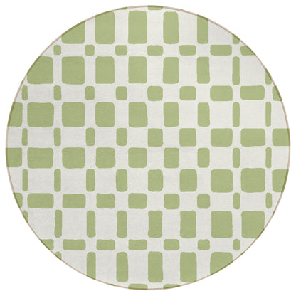 Tabselect Home Line 8' Artichoke Green And Ivory Round Geometric Washable Indoor Outdoor Area Rug