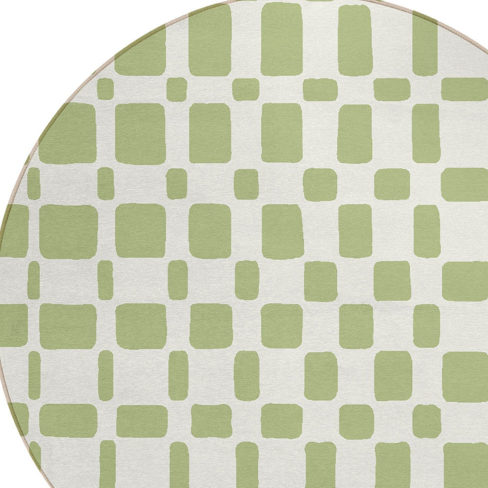 Tabselect Home Line 8' Artichoke Green And Ivory Round Geometric Washable Indoor Outdoor Area Rug