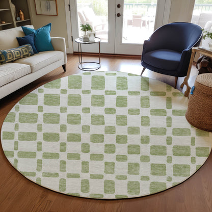 Tabselect Home Line 8' Artichoke Green And Ivory Round Geometric Washable Indoor Outdoor Area Rug