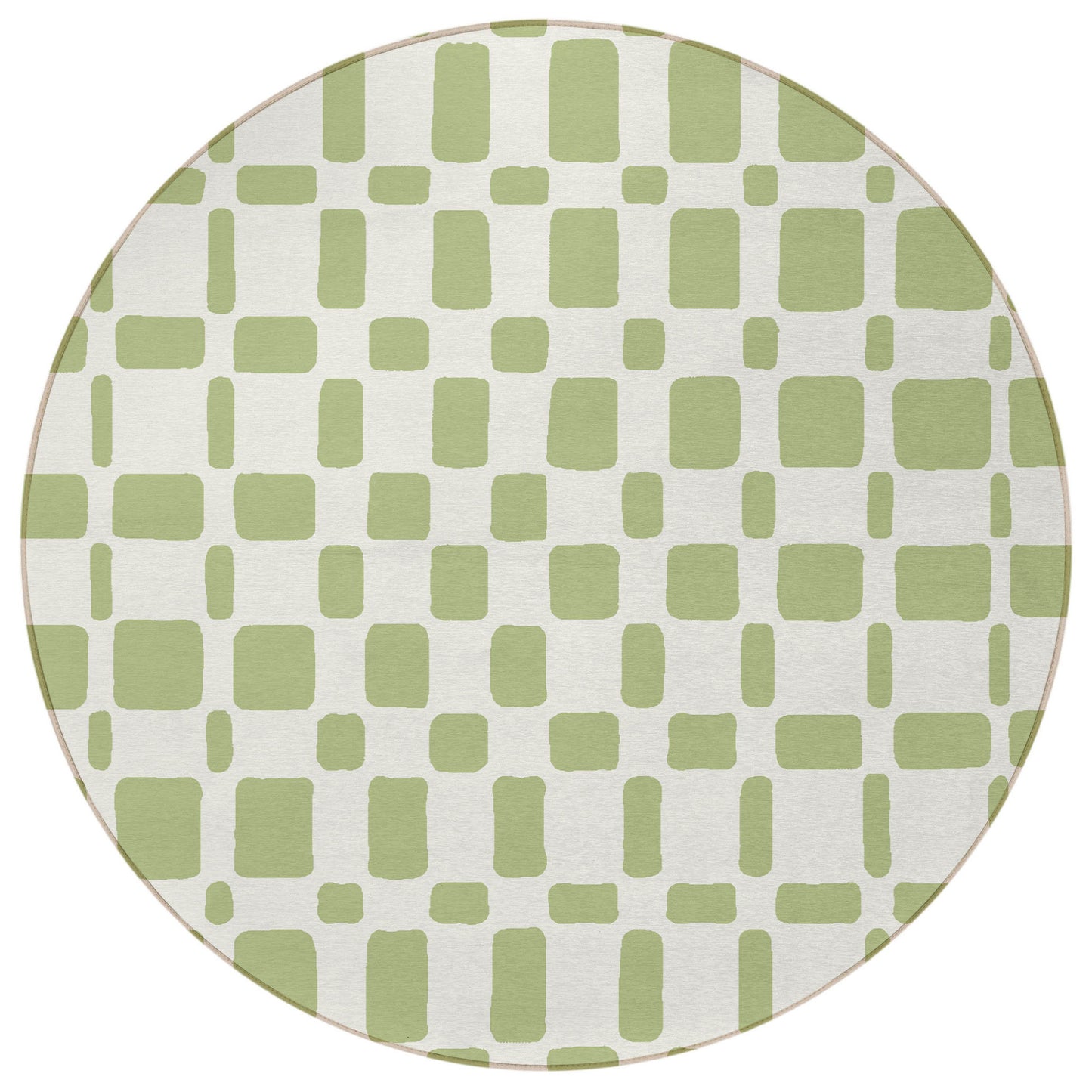 Tabselect Home Line 8' Artichoke Green And Ivory Round Geometric Washable Indoor Outdoor Area Rug