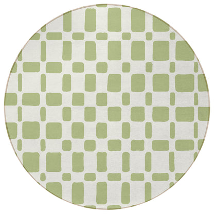 Tabselect Home Line 8' Artichoke Green And Ivory Round Geometric Washable Indoor Outdoor Area Rug
