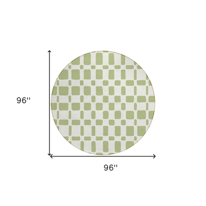 Tabselect Home Line 8' Artichoke Green And Ivory Round Geometric Washable Indoor Outdoor Area Rug