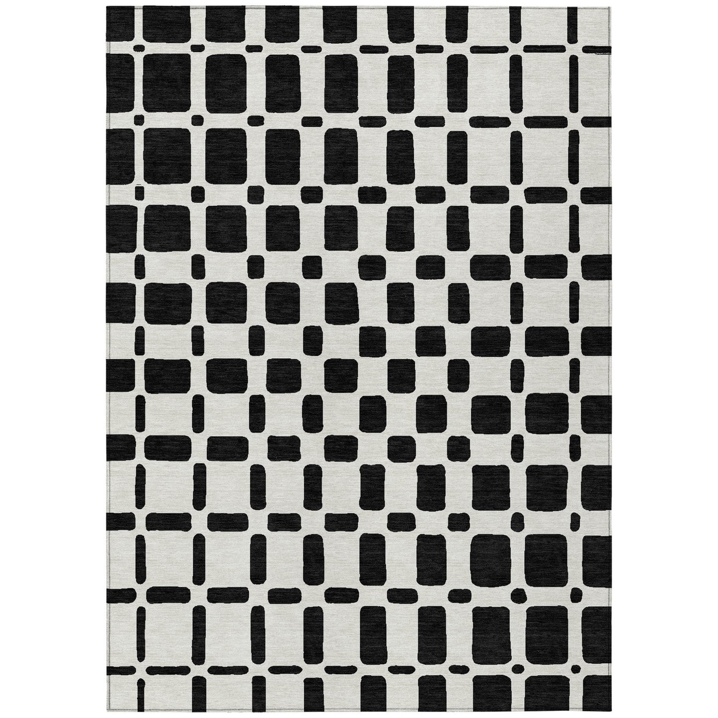 Tabselect Home Line 5' X 8' Black And Ivory Geometric Washable Indoor Outdoor Area Rug