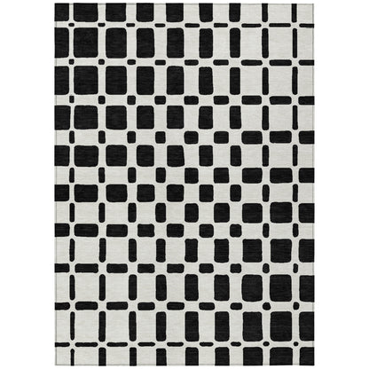 Tabselect Home Line 5' X 8' Black And Ivory Geometric Washable Indoor Outdoor Area Rug