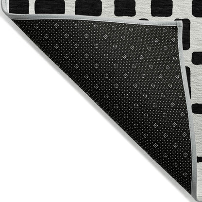 Tabselect Home Line 5' X 8' Black And Ivory Geometric Washable Indoor Outdoor Area Rug