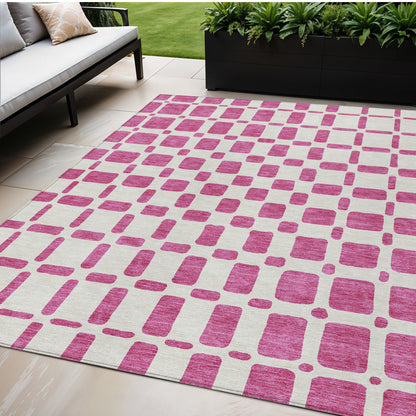 Tabselect Home Line 5' X 8' Blush And Ivory Geometric Washable Indoor Outdoor Area Rug