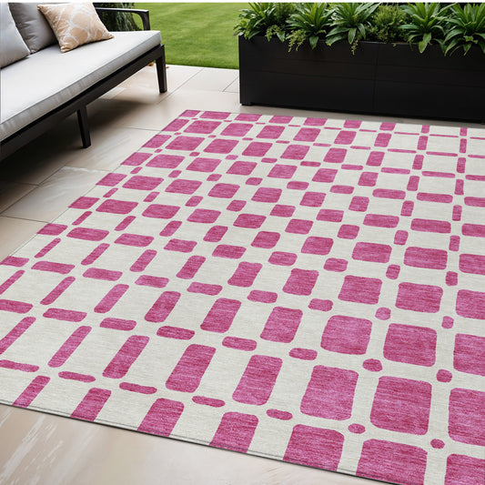 Tabselect Home Line 5' X 8' Blush And Ivory Geometric Washable Indoor Outdoor Area Rug