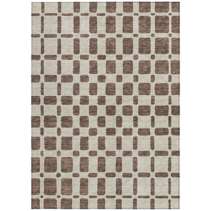 Tabselect Home Line 5' X 8' Brown And Beige Geometric Washable Indoor Outdoor Area Rug