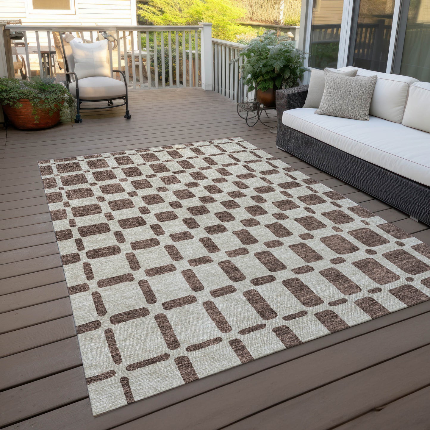Tabselect Home Line 5' X 8' Brown And Beige Geometric Washable Indoor Outdoor Area Rug