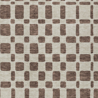 Tabselect Home Line 5' X 8' Brown And Beige Geometric Washable Indoor Outdoor Area Rug