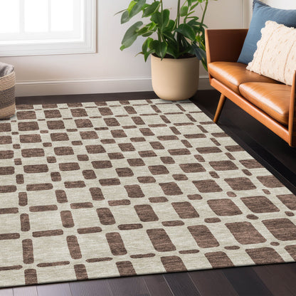 Tabselect Home Line 5' X 8' Brown And Beige Geometric Washable Indoor Outdoor Area Rug