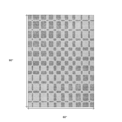 Tabselect Home Line 5' X 8' Gray And Ivory Geometric Washable Indoor Outdoor Area Rug