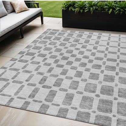 Tabselect Home Line 5' X 8' Gray And Ivory Geometric Washable Indoor Outdoor Area Rug