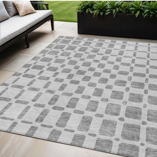 Tabselect Home Line 5' X 8' Gray And Ivory Geometric Washable Indoor Outdoor Area Rug