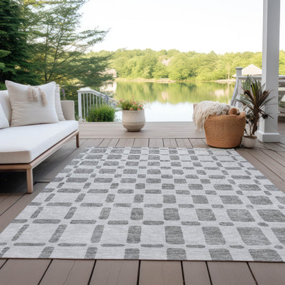 Tabselect Home Line 5' X 8' Gray And Ivory Geometric Washable Indoor Outdoor Area Rug